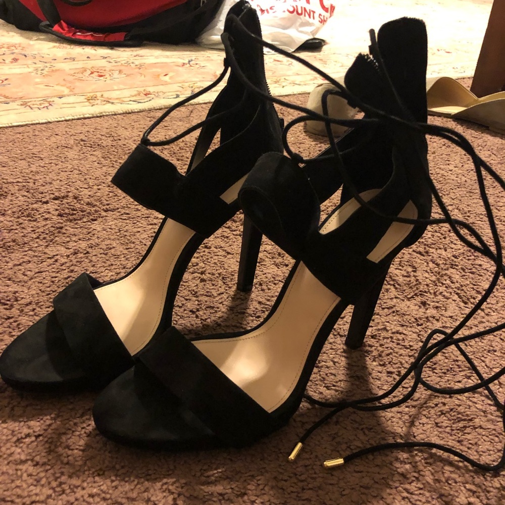 Zara black heels, lace up around ankle